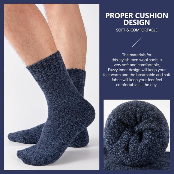 Mens Thick Wool Socks Thermal Warm Winter Crew Socks 5 Pairs Multicolors - Picture 3 of 7